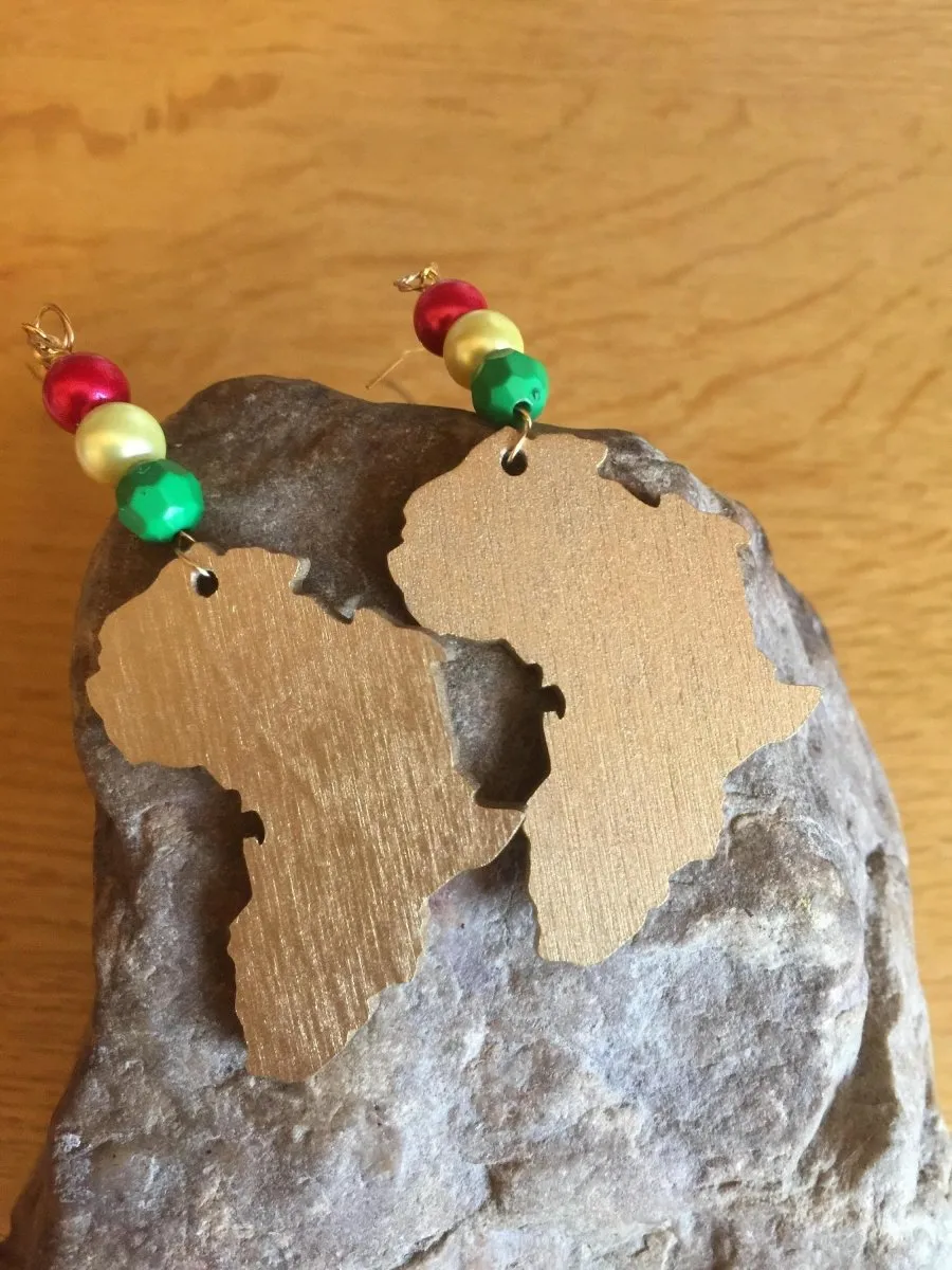 Afrocentric African Map Earrings made with recycled wood