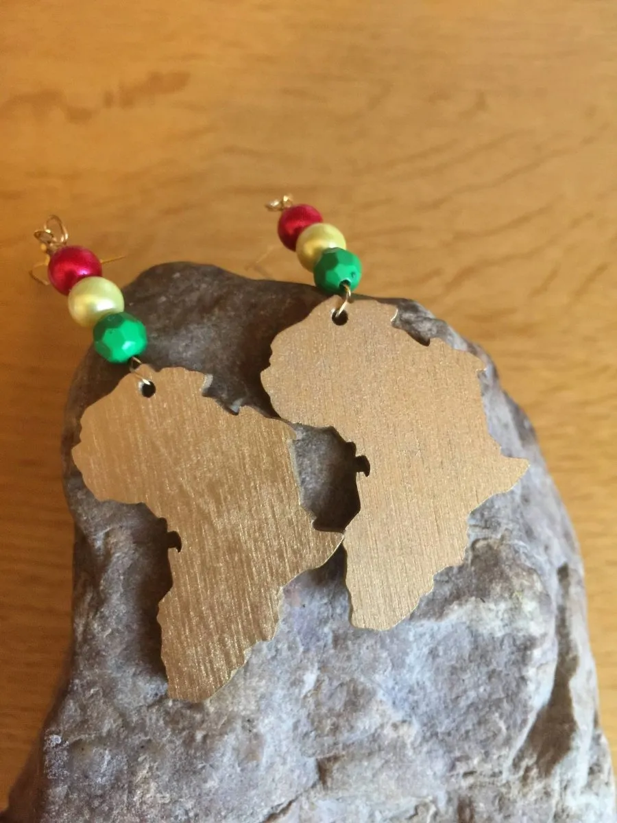 Afrocentric African Map Earrings made with recycled wood