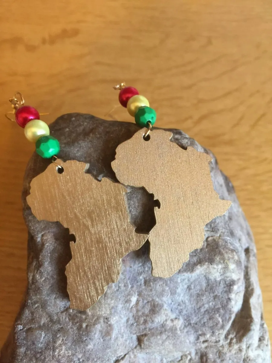 Afrocentric African Map Earrings made with recycled wood