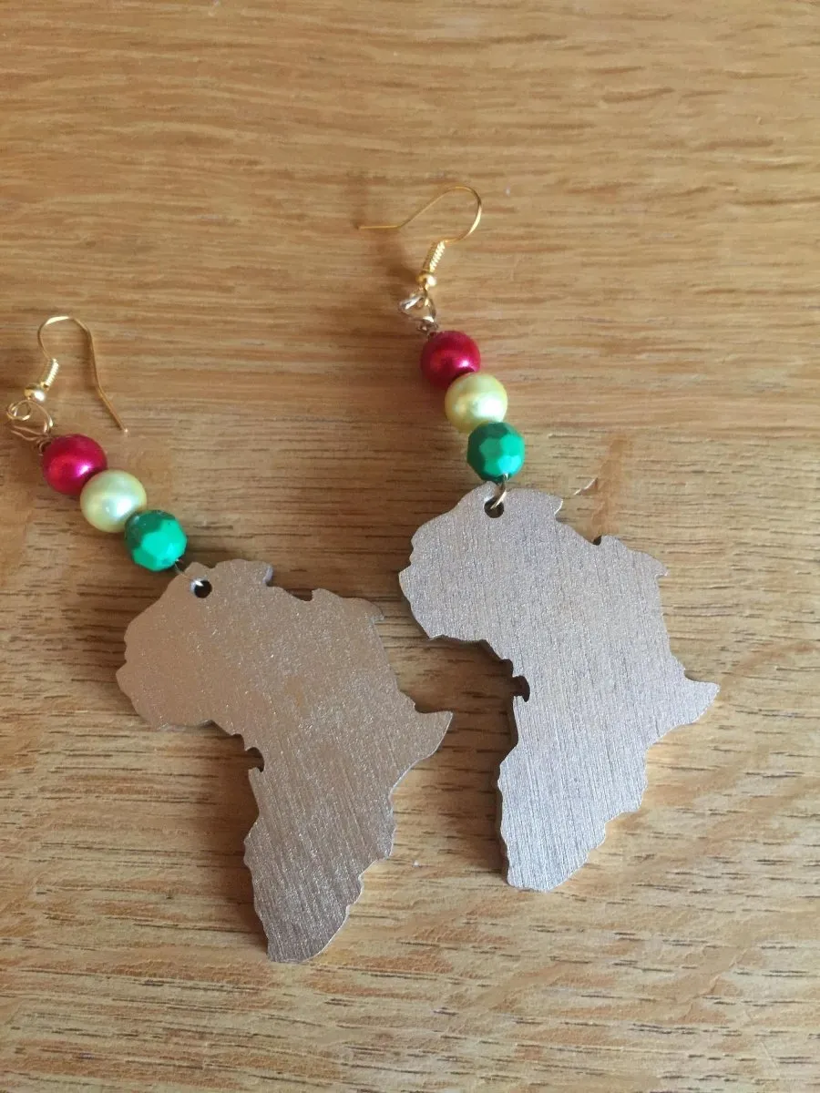 Afrocentric African Map Earrings made with recycled wood