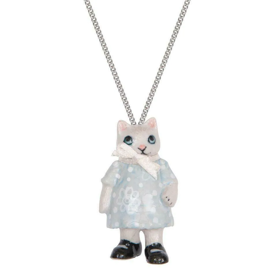 AND MARY Fashion Jewellery Kitten Girl With White Ribbon Pendant