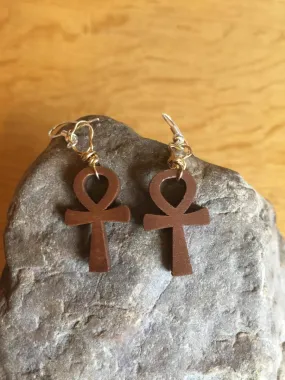 Ankh Earrings made with Recycled Wood