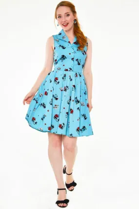 Betty Kitchen Kitty Print Shirt Dress