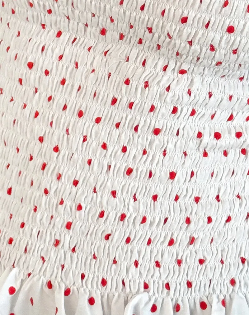 Birita Shirred Tank Top in White and Red Polkadot