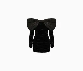 BOW NECKLINE MINI VELVET DRESS