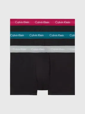 Calvin Klein 3 Pack Low Rise Trunks Cotton Stretch - Black with Coloured Waistband