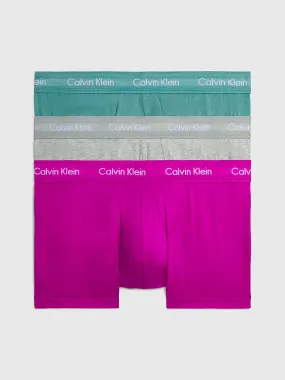 Calvin Klein 3 Pack Low Rise Trunks Cotton Stretch - Wild Aster/Grey/Arctic Green