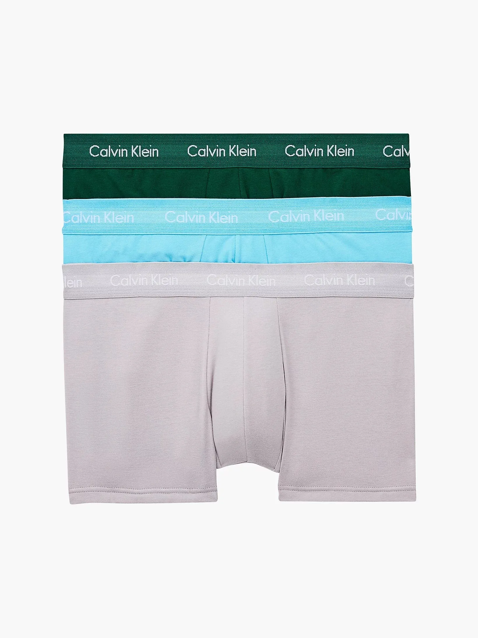 Calvin Klein 3 Pack Low Rise Trunks Men's  – JADE SEA/ SKY HIGH/ SLEEK SILVER