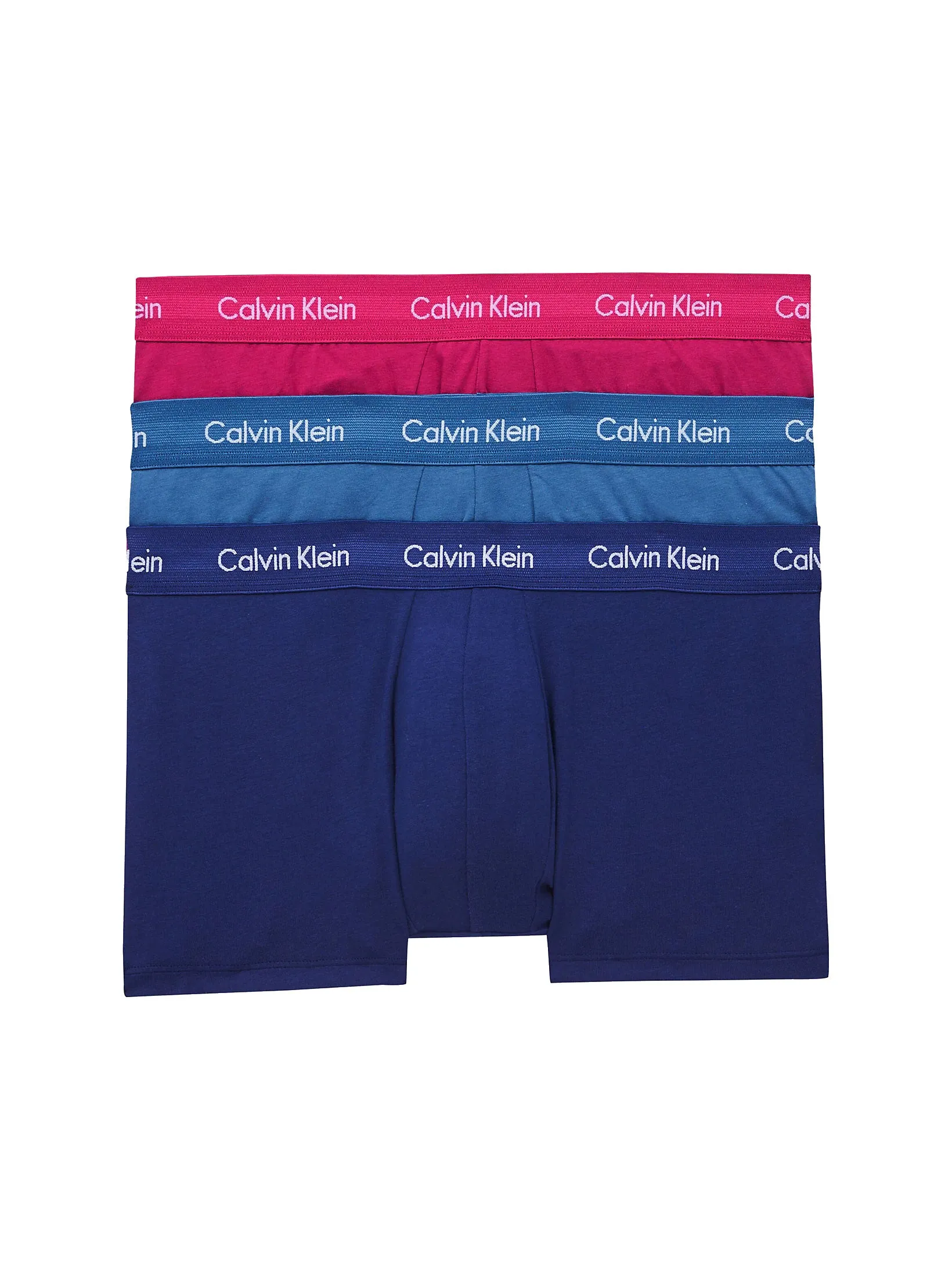 Calvin Klein 3 Pack Low Rise Trunks Men's  – PLUMBERRY/ CHINO BLUE/ RIVERBED