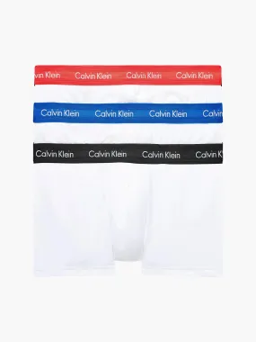 Calvin Klein 3 Pack Low Rise Trunks Men's  – ( WHITE- BLUE/ STRAWBERRY FIELD/ BLACK )