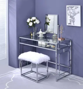 Carenze II White Faux Fur & Chrome Vanity Set