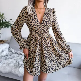 DressBetty - Chic Leopard V-Neck A-Line Dress