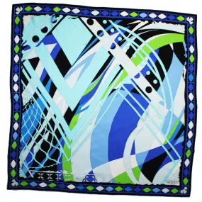 Emilio Pucci Scarf Royal Blue Lime Design - Large Twill Silk Square Foulard SALE