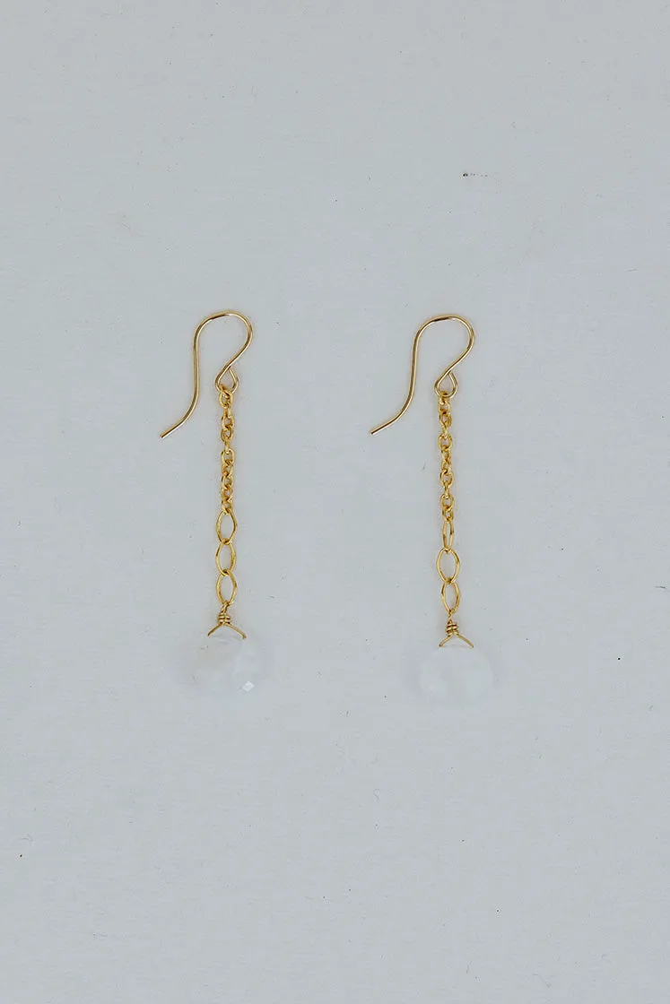 Fancy Drop Chain Earrings - Moonstone