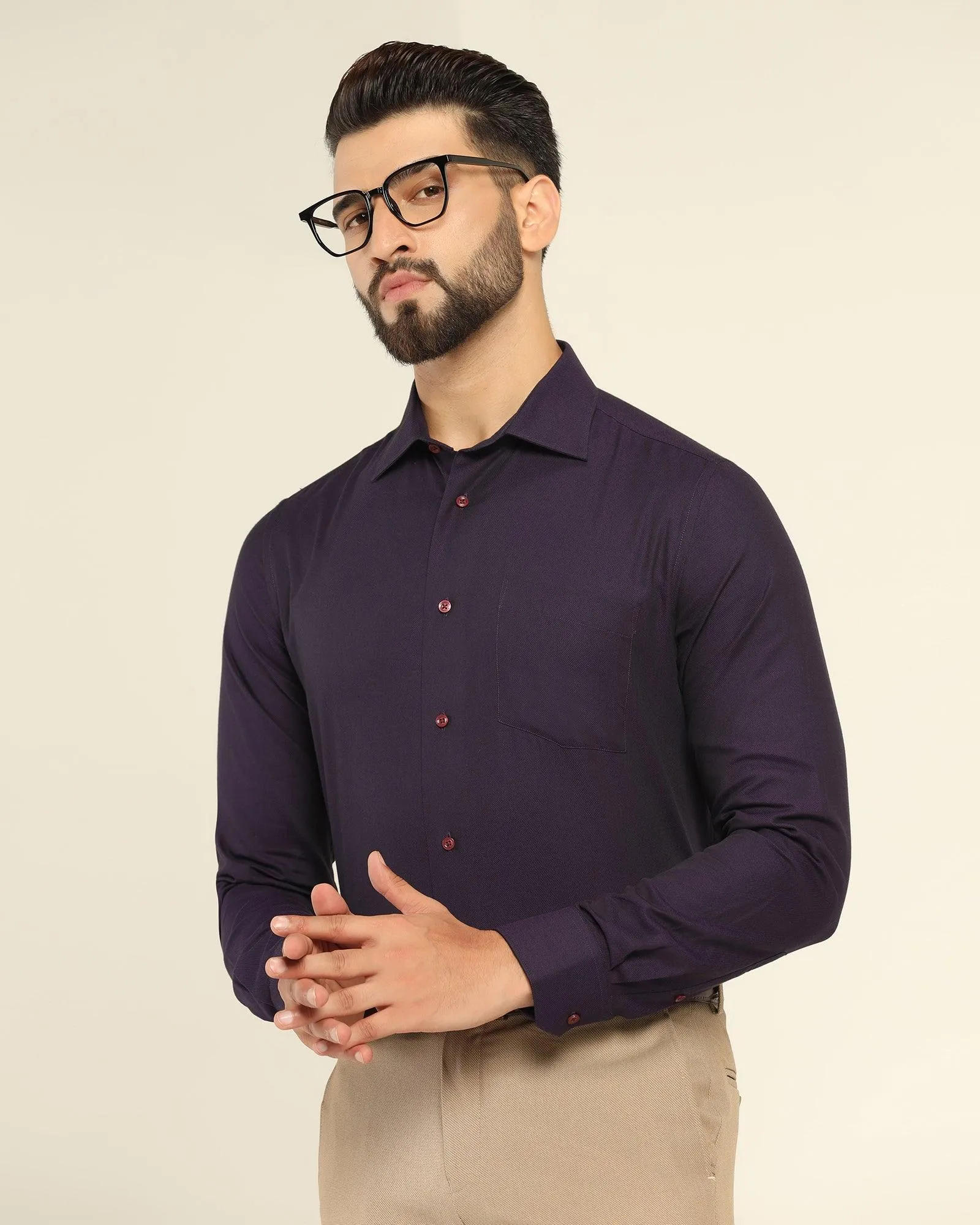 Formal Purple Textured Shirt - Setal