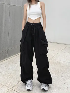 Getadme Harajuku Parachute Pants Y2K Streetwear Wide Leg Baggy Cargo Trousers Female Hippie Korean Edgy Style Jogging Sweatpants