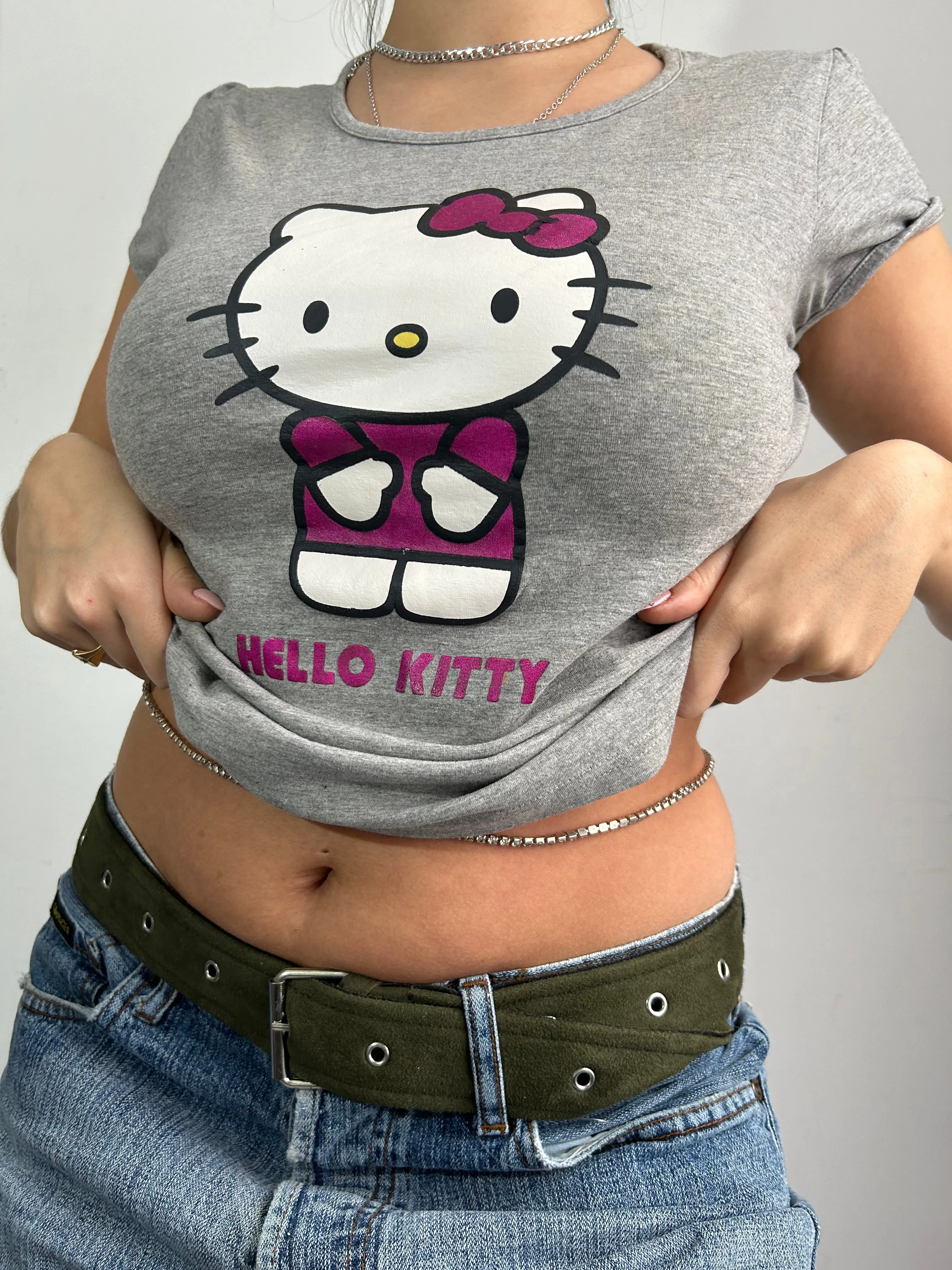 Hello Kitty grey stretchy tee 90s y2k vintage (S/M)