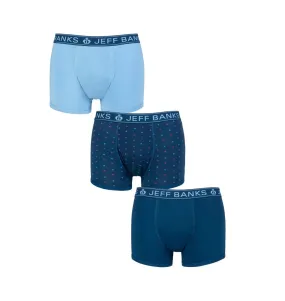 Jeff Banks Men's 3 Pack Plain And Patterned Cotton Trunks - Blues (Y9014)