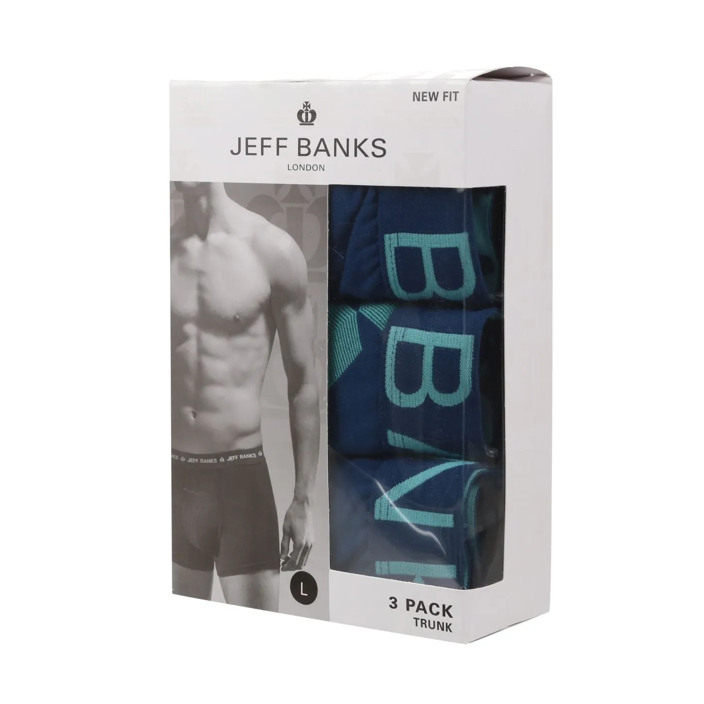 Jeff Banks Men's 3 Pack Plain And Patterned - Cotton Trunks  - Navy (Y9015)