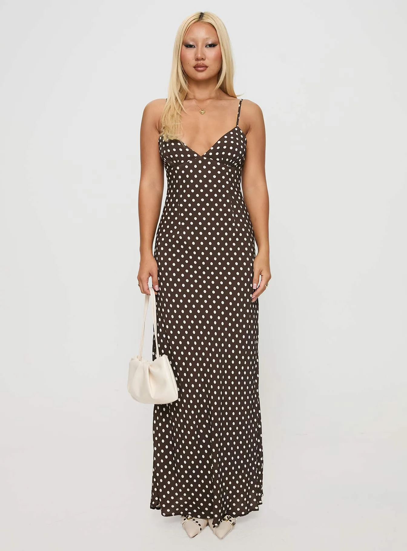 Jorjana Polka Maxi Dress Brown / White