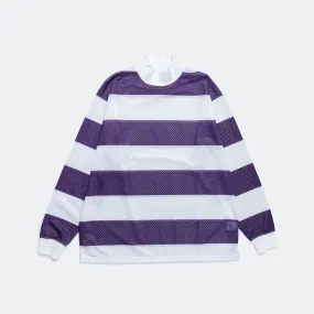 Mock Neck Stripe L/S Tee - Purple/White