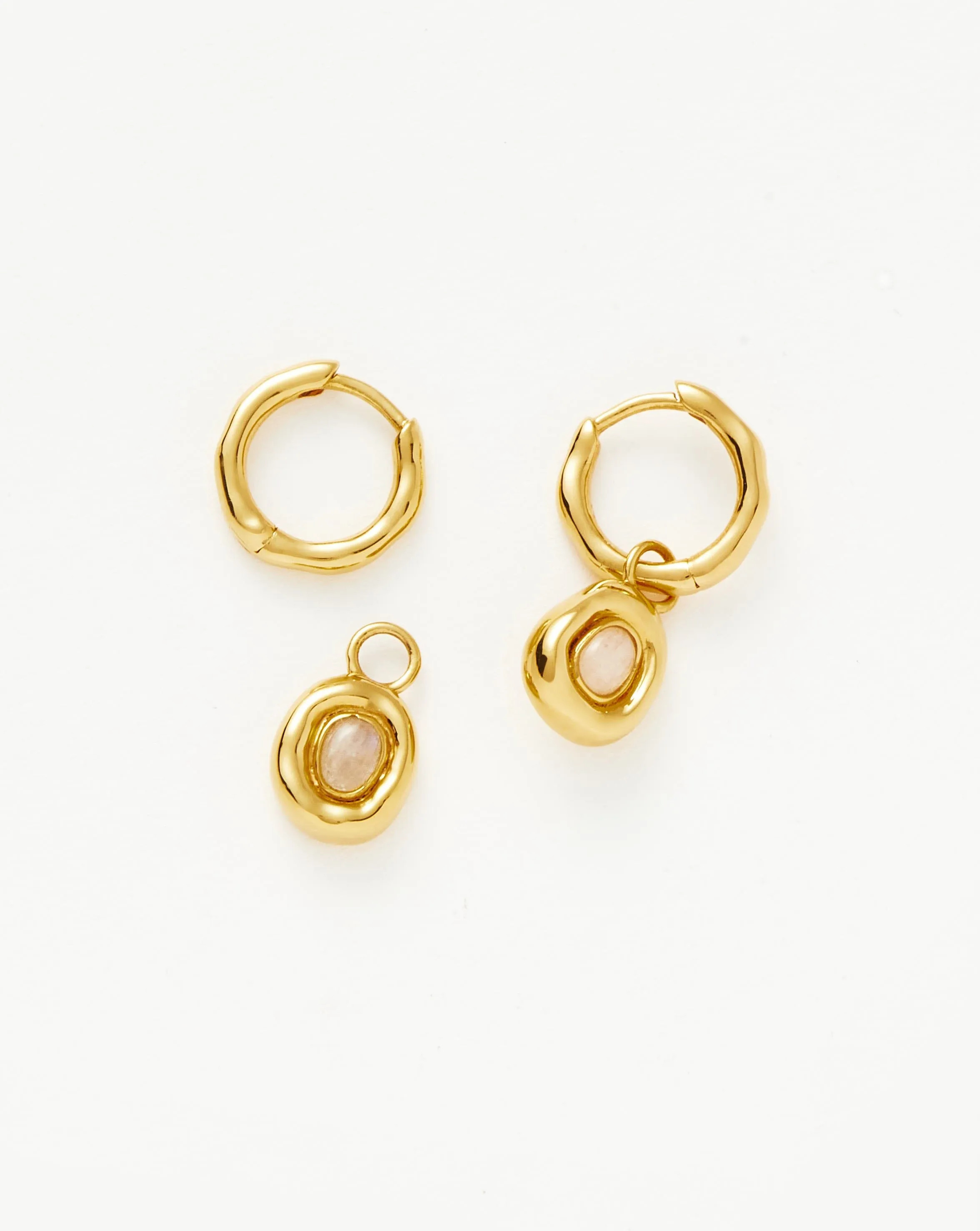 Molten Gemstone Doughnut Charm Mini Hoop Earrings | 18ct Gold Plated Vermeil/Rainbow Moonstone