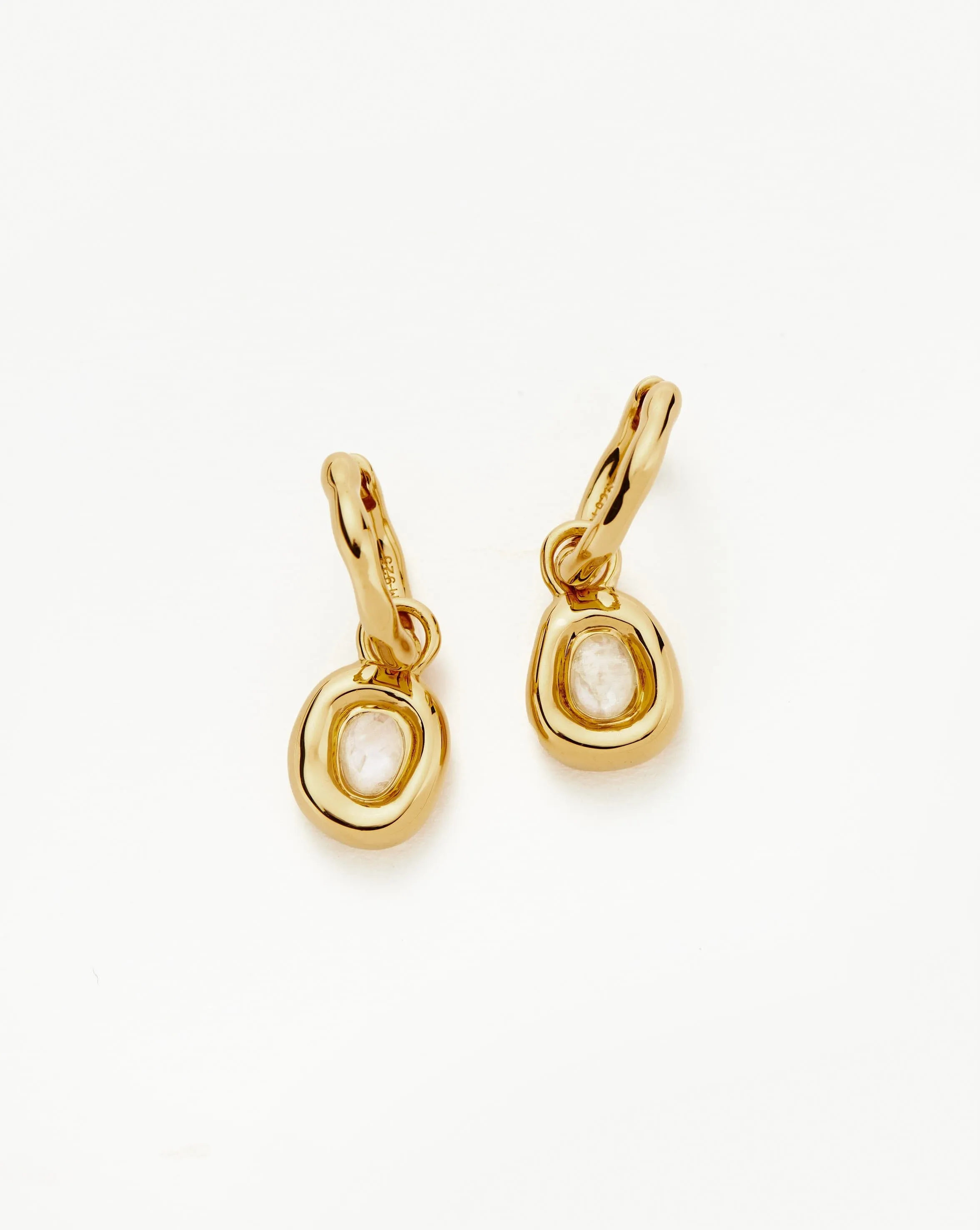 Molten Gemstone Doughnut Charm Mini Hoop Earrings | 18ct Gold Plated Vermeil/Rainbow Moonstone