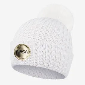 NASA White Pom Beanie