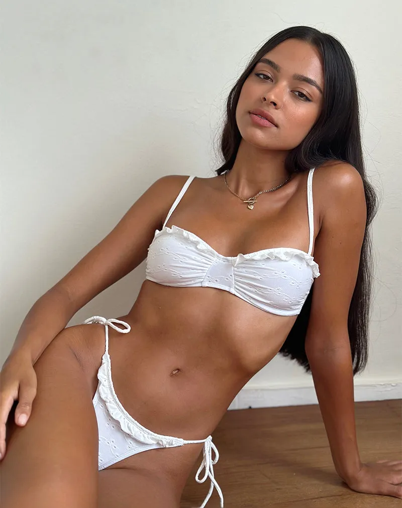 Pafriza Bikini Top with Frill in Broderie White