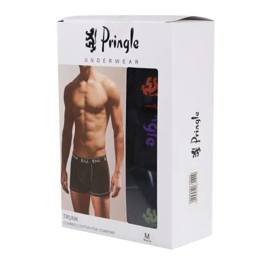 Pringle 3 Pack Cotton Stretch Men's Trunk - Black with Coloured Logo