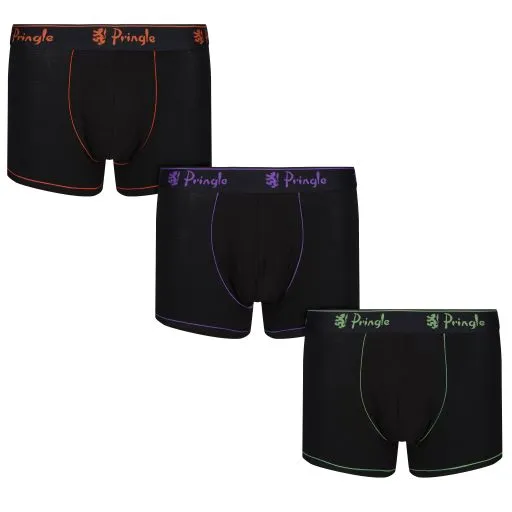 Pringle 3 Pack Cotton Stretch Men's Trunk - Black with Coloured Logo