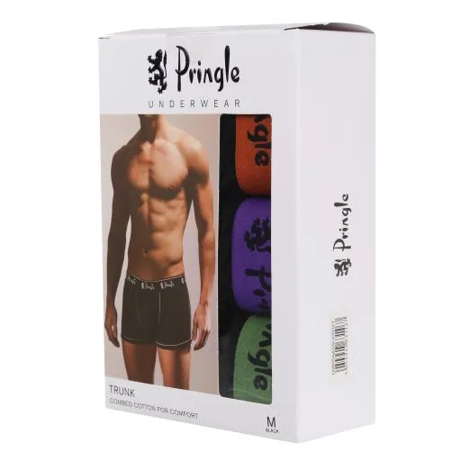 Pringle 3 Pack Cotton Stretch Men's Trunk - Black with Coloured Waistband