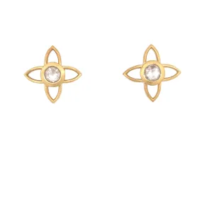 Rainbow Moonstone Joy Flower Earrings 15MM Post 24K Gold Vermeil