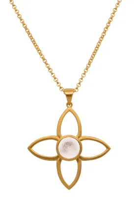 Rainbow Moonstone Joy Flower Pendant 40MM 24K Gold Vermeil