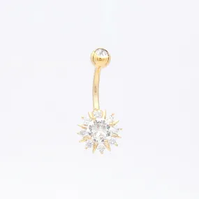 Round CZ Sunburst Belly Button Ring - Gold