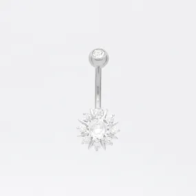 Round CZ Sunburst Belly Button Ring - Silver