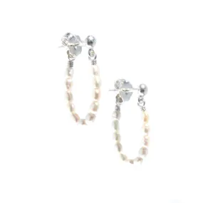 Sunlit Shores Rice Pearl Loop Earrings Silver