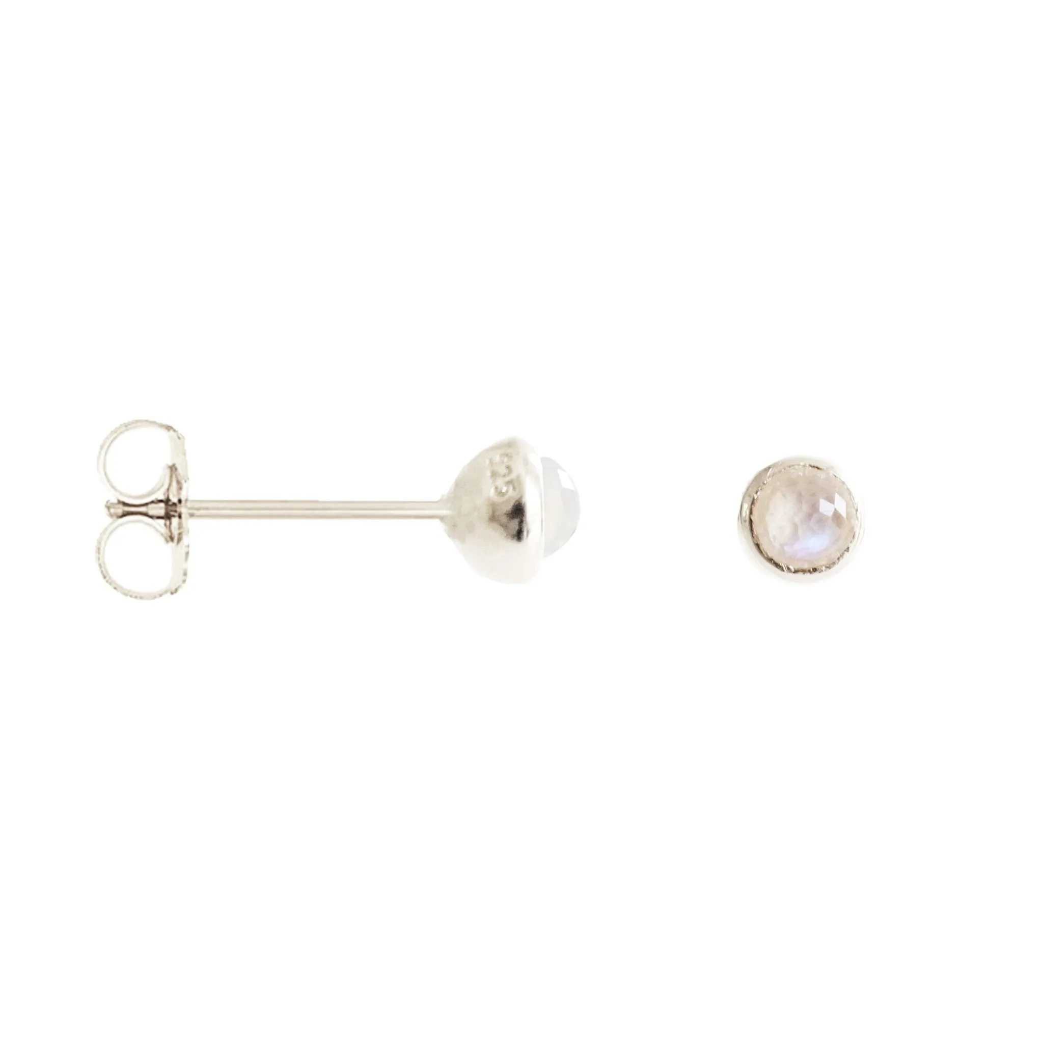 TINY PROTECT STUD EARRINGS - RAINBOW MOONSTONE & SILVER