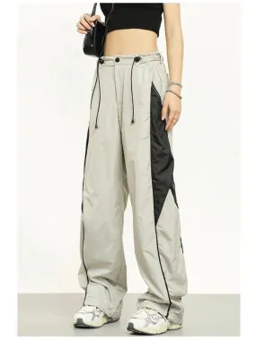 Vintage Patchwork Beige Sweatpants Retro Streetwear Wide Leg Baggy Pant