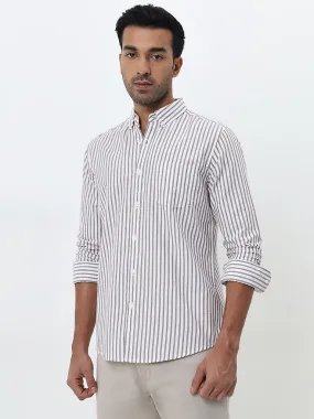 WES Casuals Light Purple Striped Slim-Fit Cotton Shirt