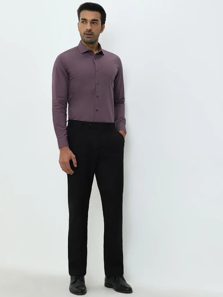 WES Formals Dusty Purple Ultra Slim-Fit Cotton Blend Shirt